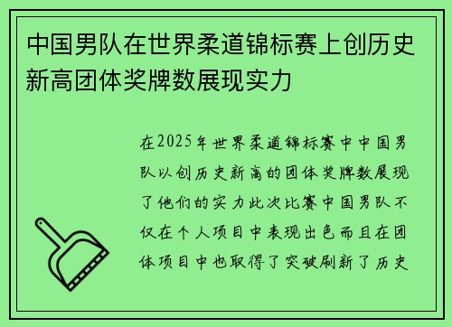 中国男队在世界柔道锦标赛上创历史新高团体奖牌数展现实力