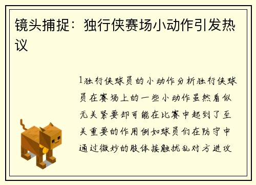 镜头捕捉：独行侠赛场小动作引发热议