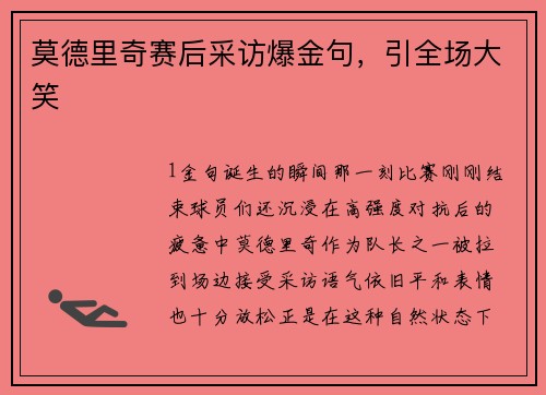 莫德里奇赛后采访爆金句，引全场大笑