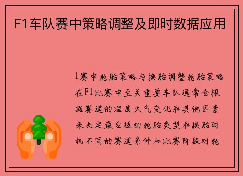 F1车队赛中策略调整及即时数据应用